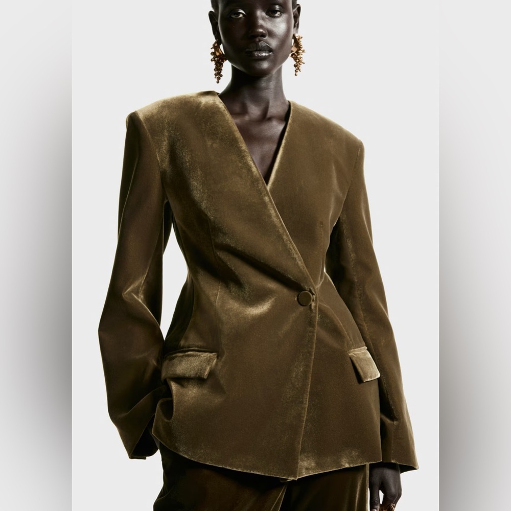 H&M dark moss green Velvet Women's Blazer size large NWT